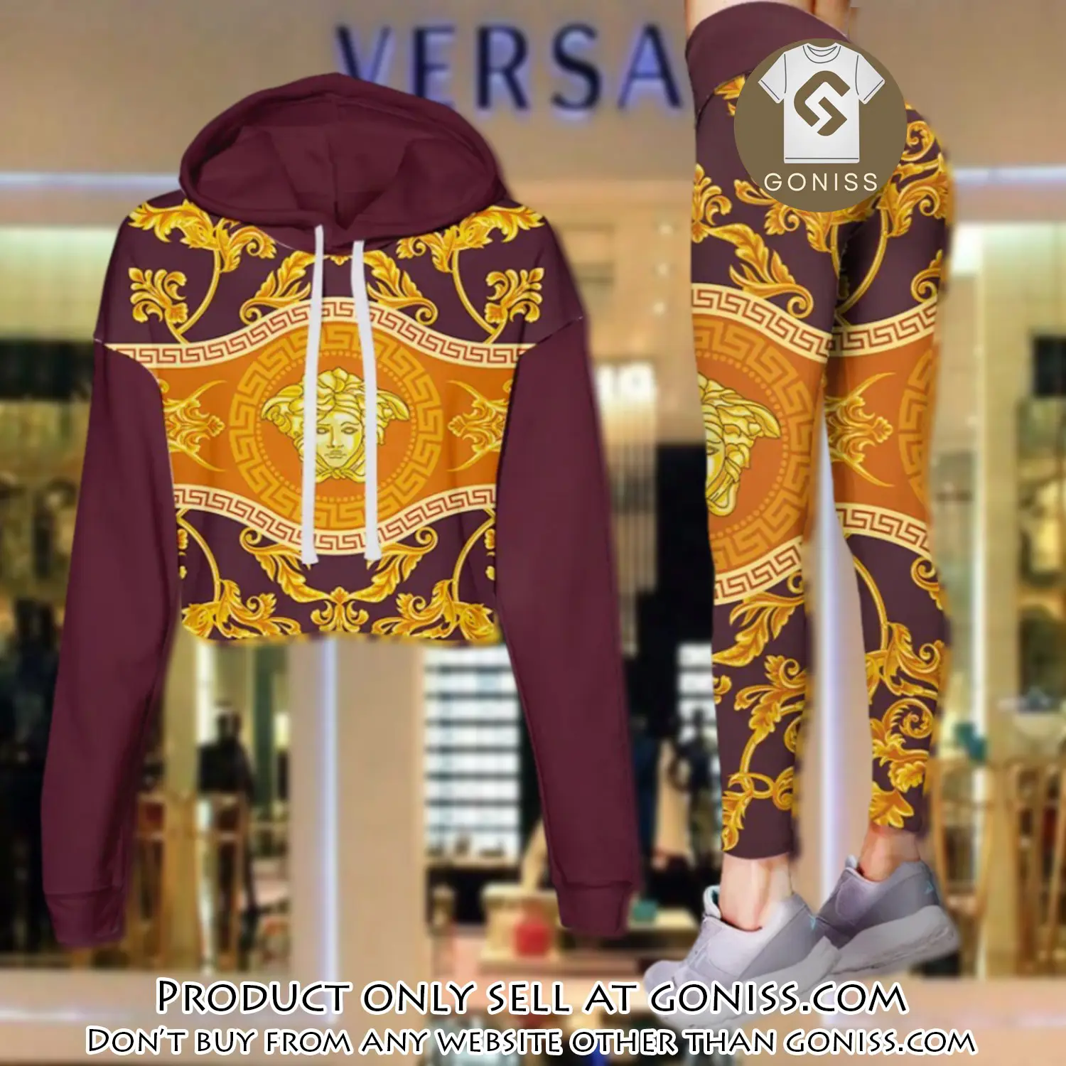 Versace golden medusa luxury brand clothes leggings and crop top set for women gn0113355